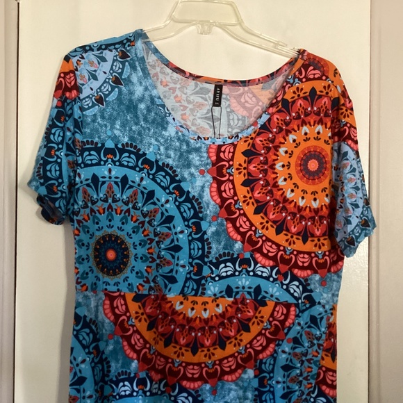 Ayifu Bright Color Mandala Hi~Lo Faux Wrap Knit Dress Size 3XL - Picture 3 of 4